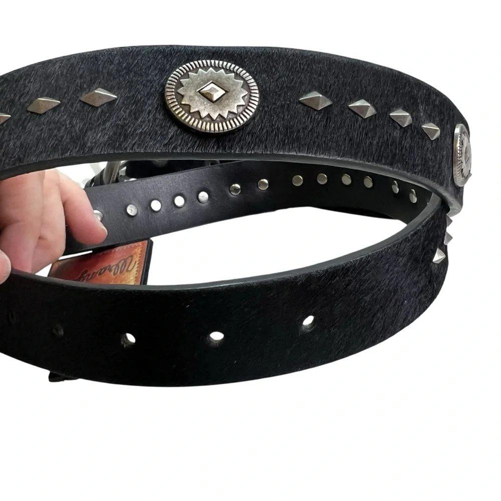 Wrangler NEW Black Leather Calf Hair with Silver Embellishments L Western Belt